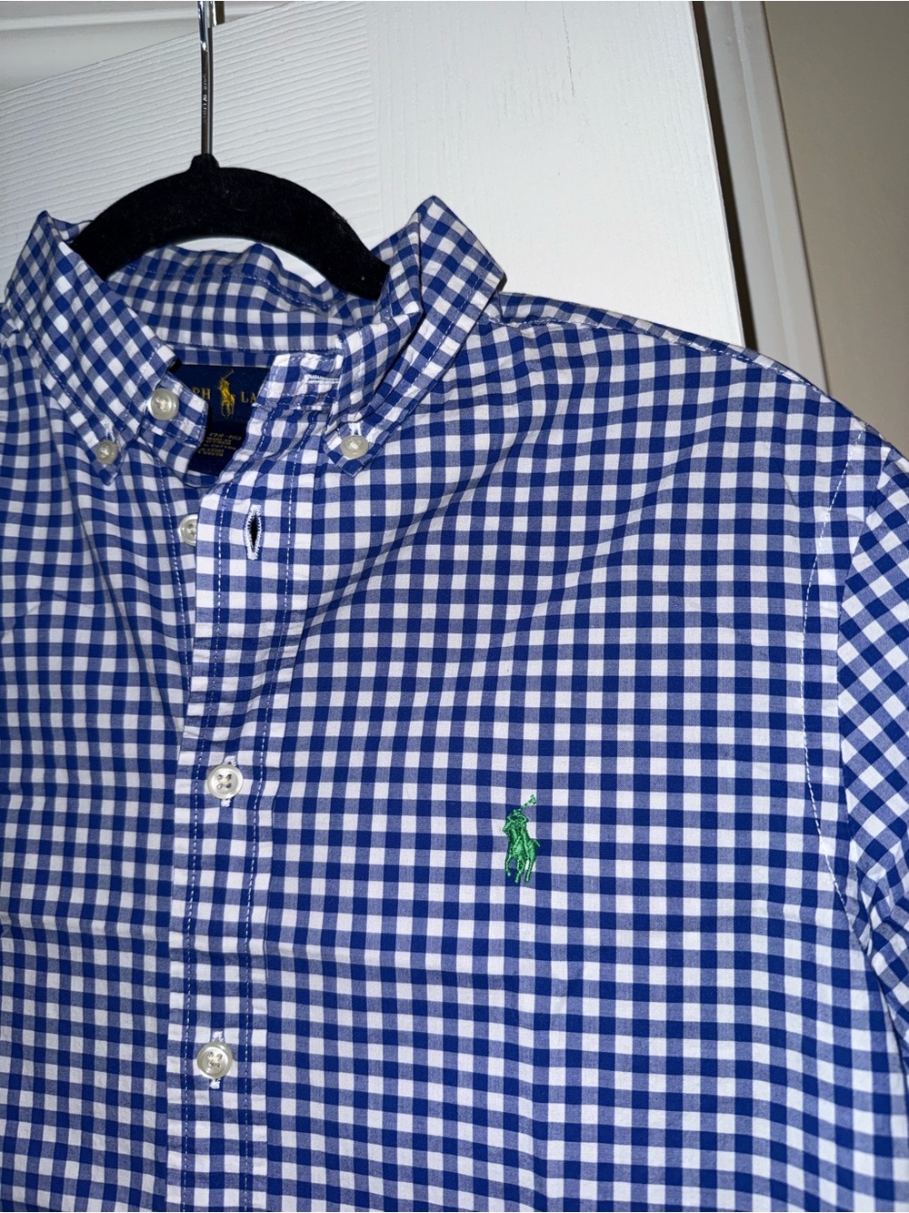 Ralph Lauren Boys L 14-16 Blue Gingham Button Down Short Sleeve Shirt - Picture 2 of 4